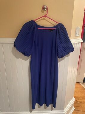 Nina Leonard Cobalt Blue Puff Sleeve Midi Dress